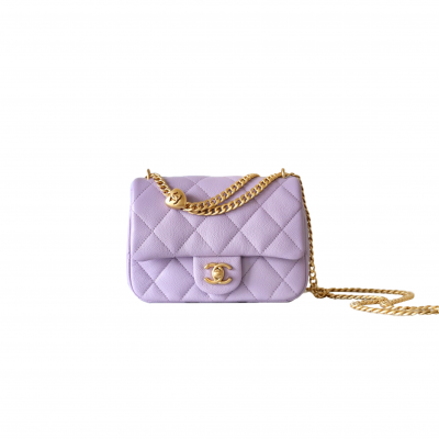 CHANEL MASTER 24P HEART ADJUSTMENT BUTTON PURPLELYCHEE COWHIDE CF FLAP BAG AS3829 (20*14*8cm)